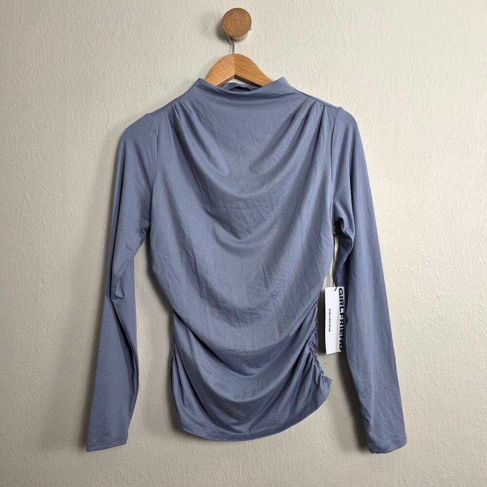 Girlfriend Collective Cleo Ruched Mockneck Top Flint Blue Grey NWT S Long Sleeve